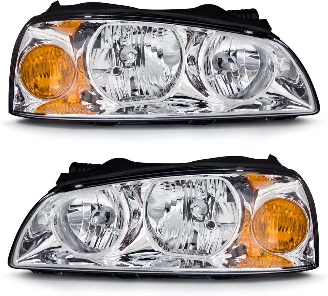 Headlights Assembly for 2004 2005 2006 Hyundai Elantra models only Chrome Housing Amber Reflector Replacement Driver & Passenger SideNo bulbs included