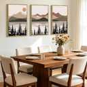 KUVIOKE Watercolor Mountain Landscape Framed Wall Art Laker Tree Boho Nature Artwork Painting Bohemain Farmhouse Rustic Home Decor 16x24in (Natural Framed), 16 x 24in x 3 Panels Natural
