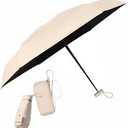 ESUFEIR Mini Travel Sun Umbrella for Purse With Case,Small Compact UV Umbrella Protection Sun,Lightweight Portable Parasol Windproof for Women Men Kids (Beige)