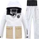 Kid Jacket and Snow Pant Set Boy Winter Snowboard Suit Girls Waterproof Ski Coat (6-7 Years, Khaki)