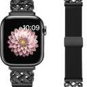 Braided Band Compatible with Apple Watch Bands 40mm 38mm 41mm 42mm 44mm 45mm 46mm 49mm, Magnetic Clasp Fabric Nylon Interlock Buckle Straps for iWatch Ultra Series 10/9/8/7/6/5/4/3/2/1/SE (Black)