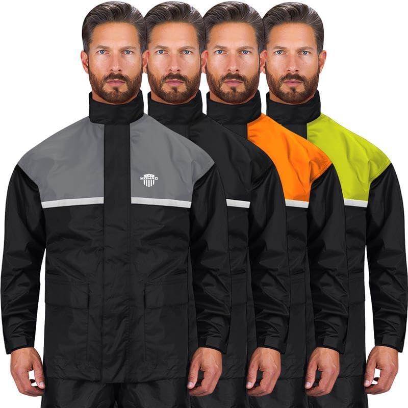 Waterproof Motorcycle Rain Suit, 2-Piece Reflective Gear, Lightweight Riding Jacket & Pants, Protective Raincoat with Hoodie, XL-2XL