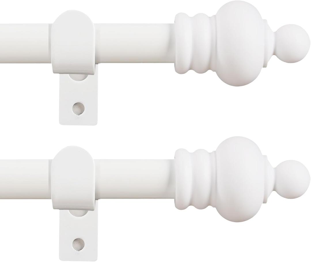 White Curtain Rods for Window 28 to 48 Inch, 2 Pack 5/8 Inch Heavy Duty Curtain Rods Adjustable with Brackets, Easy Installation, Suitable for Bedroom, Living Room, Kitchen