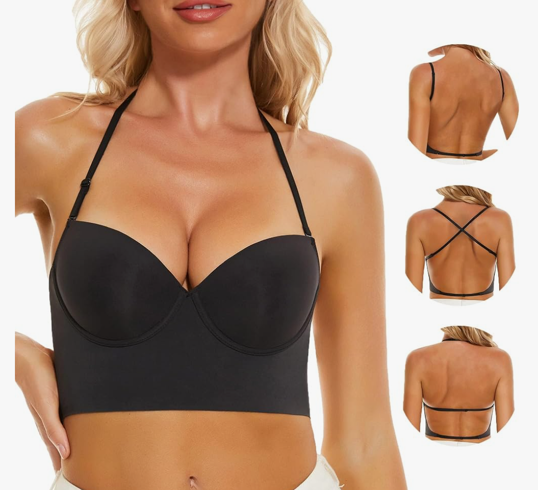 Low Back Bra for Women, Black, 3XL