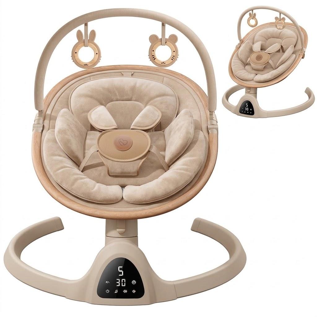 Baby Swings for Infants, Fasonbaby Bluetooth Infant Swing with Music Speaker with 3 Seat Positions, 5 Speeds and Remote Control - Portable Baby Swing for Indoor and Outdoor (Beige)