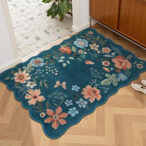 Lahome Floral Washable Entryway Rug, 2X3 Soft Kitchen Rugs Non-Slip, Ultra-Thin Door Mat Indoor Entrance Stain Resistant Boho Small Throw Carpet for Bathroom Bedroom Entry, Navy Blue