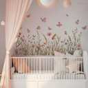 Boho Flower Wall Decals Foxtail Grass Plants Wildflower Floral Leaves Butterflies Dragonflies Wall Stickers for Bedroom Living Room Wall Art Dcor