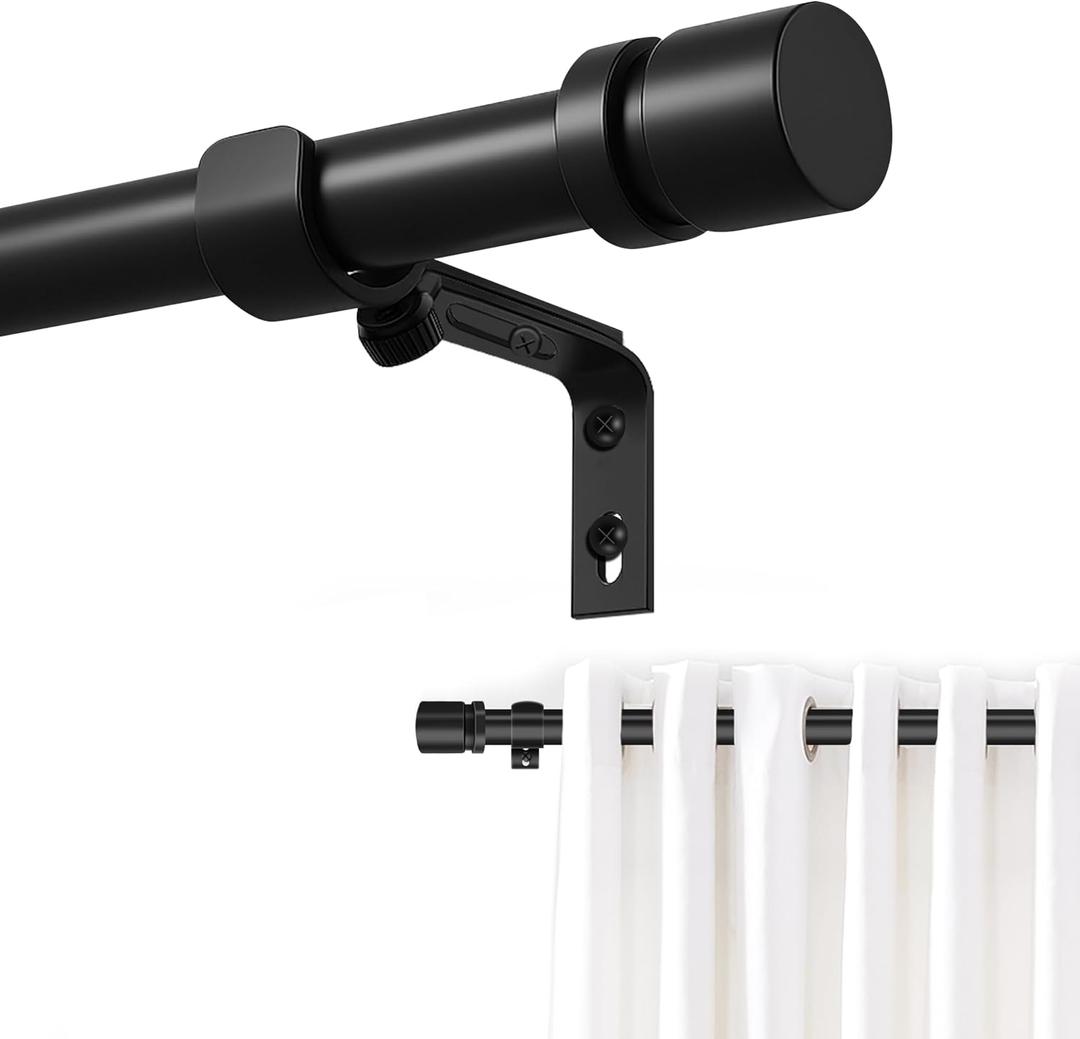Ottsuls Curtain Rods for Windows, 32 to 46 or 58 Inches Max Adjustable Length, 1 Inch Diameter, Black Decorative Curtain Rod Set, Rustproof Heavy Duty Metal Pole with Brackets