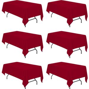 BRILLMAX 6 Pack Burgundy Tablecloths 60 x 102 Inch for 6ft Rectangle Tables - 150 GSM Polyester Fabric, 15" Standard Drop, Water, Stain & Wrinkle Resistant Cloth Cover for Wedding Dining Buffet