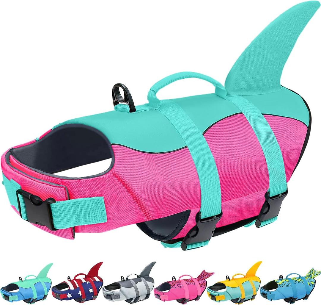 Malier Dog Life Jacket, Ripstop Dog Life Vest with High Buoyancy for Swimming Boating, High Visibility Shark Puppy Lifesaver for Small Medium Large Dogs (Medium)