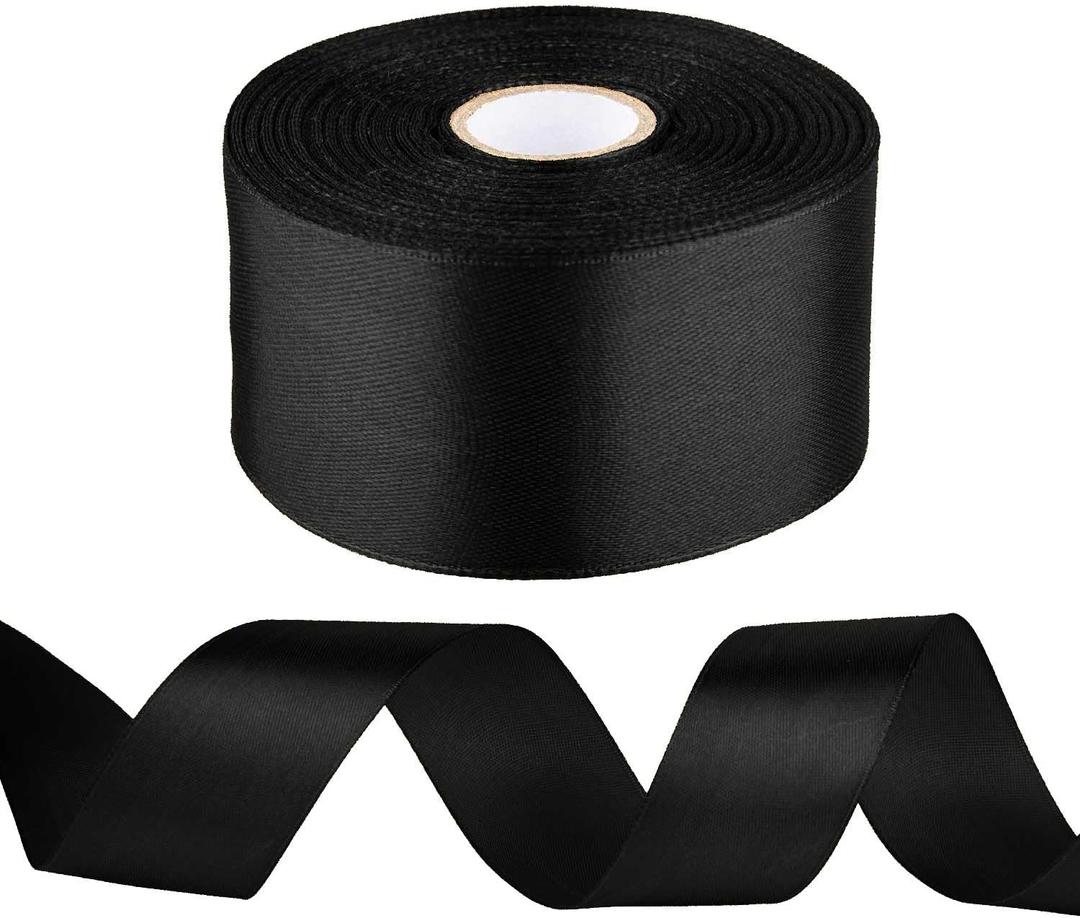 1-1/2 inch Black Ribbon for Gift Wrapping, Satin Fabric Ribbon for Crafts, Christmas Tree, Valentines, Bows Bouquet, Floral, Hair Birthday Decoration 25 Yards