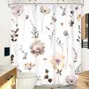 Omifly Watercolor Floral Shower Curtain 60Wx72H Inch Brown Flower Boho Spring Modern Wildflower Botanical Minimalist with 12 Plastic Hooks Fabric Waterproof Toilet Accessories Decor