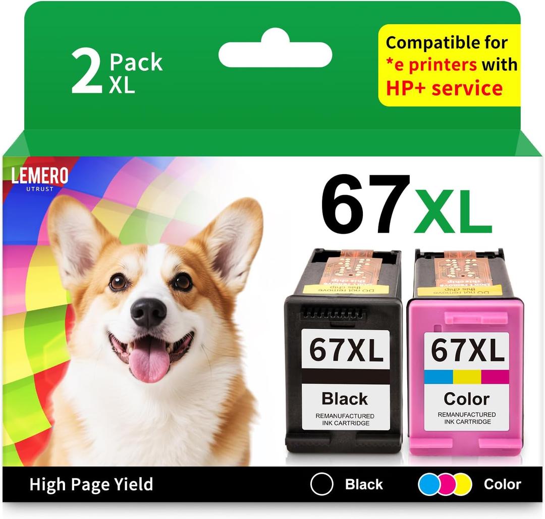 LEMERO UTRUST Remanufactured 67XL Ink Cartridge Replacement for HP DeskJet 2700 2755e 2700e 4155e 4155 Envy 6000 6055e 6400 6455e, Black, Tri-color, 2-Pack