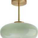 Milk Ceiling Light mid Century Modern Ceiling Light fixtures with Milk Green Glass Shade Gold Semi Flush Mount Ceiling Light, Vintage Glass Ceiling Lamp Hallway Dining Room Kitchen