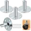 4 Pcs Broad Brimmed Caster Socket with 16 Screws, Stainless Steel Hat Sockets for 7/16" Caster Stem, Caster Stem Inserts for Bookshelves, Musical Equipment, Tables, Piano, Flower Stands