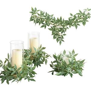 Ling's moment Artificial Costus Leaf Greenery Garland - 6 Pack, Candle Vines, Splicable 2.3ft Stems for Table Centerpieces, Lantern Rings, Backdrop Floral Arrangements & Wedding Arches