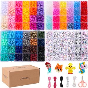 XJRLUK Pony Bead Bracelet Making Kit, 72 Colors 6x9mm Craft Kit for Friendship Jewelry, Rainbow Bulk With Letter Beads for Girls and Kids Age 5+ DIY Crafts Gifts Jewelry Toys
