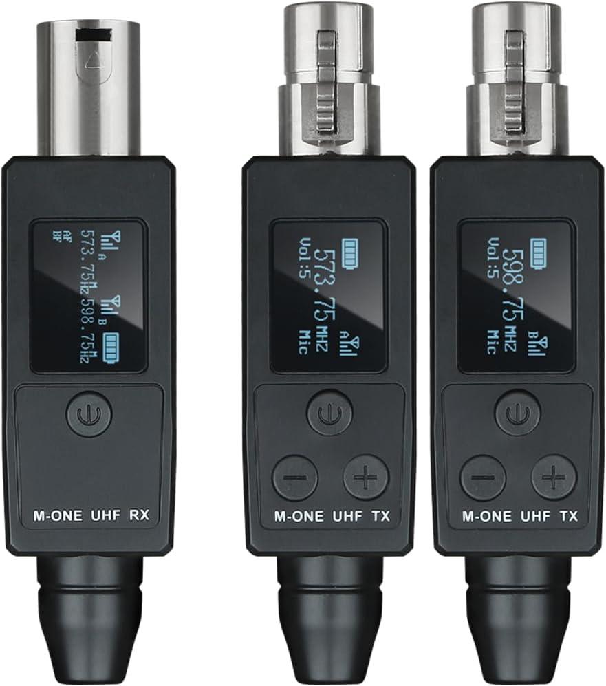 YXG UHF Wireless XLR Transmitter and Receiver Plug-on Wireless Microphone System for Dynamic/Condenser Microphone,with 48V Phantom Power, Electric Guitar/Bass, and More,Audio Mixer, PA System (One drag two)