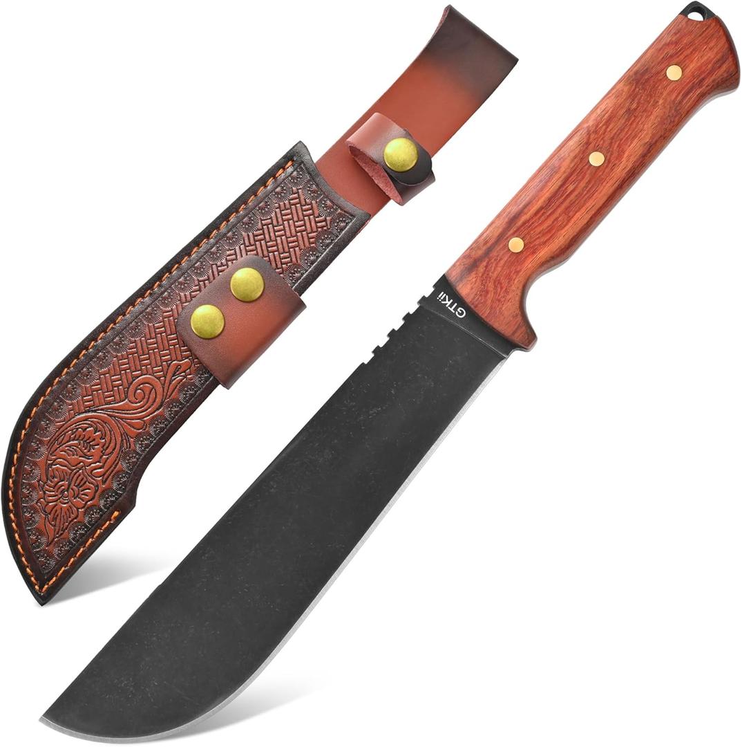 GTK45 Fixed Blade Knife 8MM Thick DC53 Steel Blade Full Tang Rosewood Handle Fix Knifes for Camping Bushcraft Collection(Black)