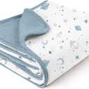 Konssy Muslin Baby Blankets for Girls Boys, 100% Cotton Crib Blanket for Infant Toddler, Super Soft and Lightweight Nursery Swaddling Wrap 40"x36" (Star)
