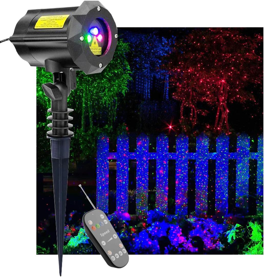 LEDMall Christmas Laser Projector Lights Outdoor, Motion Firefly Red, Green and Blue with Remote Control and Security Lock
