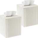 2 Pack Premium PU Leather Tissue Box Cover Set, Magnetic Closure Square Tissue Holder Bulk for Home & Office - Modern Desk & Bathroom Decor, Milky Yellow