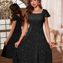 BeryLove Prom Dress for Teens: Sequin Formal Party Dress with Flutter Short Sleeves for Wedding & Cocktail Evening Events (Black, L)