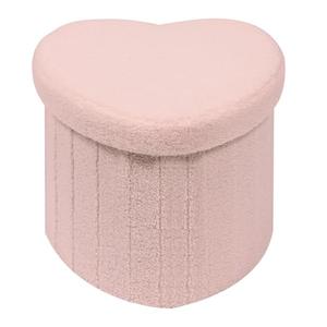 B FSOBEIIALEO Storage Ottoman Cube, Heart Shaped Ottomans with Storage Foot Stool Footrest for Lving Room, Boucle Ottoman Seat for Dorm Room, Faux Teddy Fur, Pink 15"x15"x15"