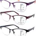 3 Pack Progressive Multifocus Reading Glasses for Women Men No Line Multifocal Readers Metal Half Frame Eyeglasses with Spring Hinges (Multicolor, +2.25)