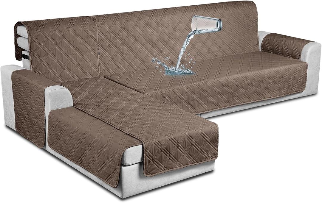 TAOCOCO Waterproof Sectional Sofa Covers 3pcs L Shaped Couch Covers Reversible Chaise Lounge Slipcover Pet Covers for Sectional Sofa L Shape Furniture Protector with Elastic Straps(X-Large, Taupe)