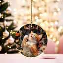 4 x William Morris Inspired Orange Tabby Cat Christmas Ornaments Decorations, Orange Tabby Cat Gifts, Dark Cottagecore Wildflower Kitten Decorative Hanging Ceramic Ornaments for Xmas Tree Party