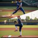 10x3 ft Softball Pitching Mat with Mound - Antifade Turf, Antislip Foam Backing - Fastpitch Equipment for Softball and Baseball Pitchers Practice-Green/Red