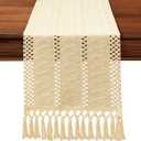 8 x OTOSTAR Boho Table Runner Beige Macrame Table Runners with Tassels Woven Table Runner 72 Inches Long Rustic Farmhouse Table Runners for Kitchen Dining Room Home Decor 12x72 Inch (Beige)