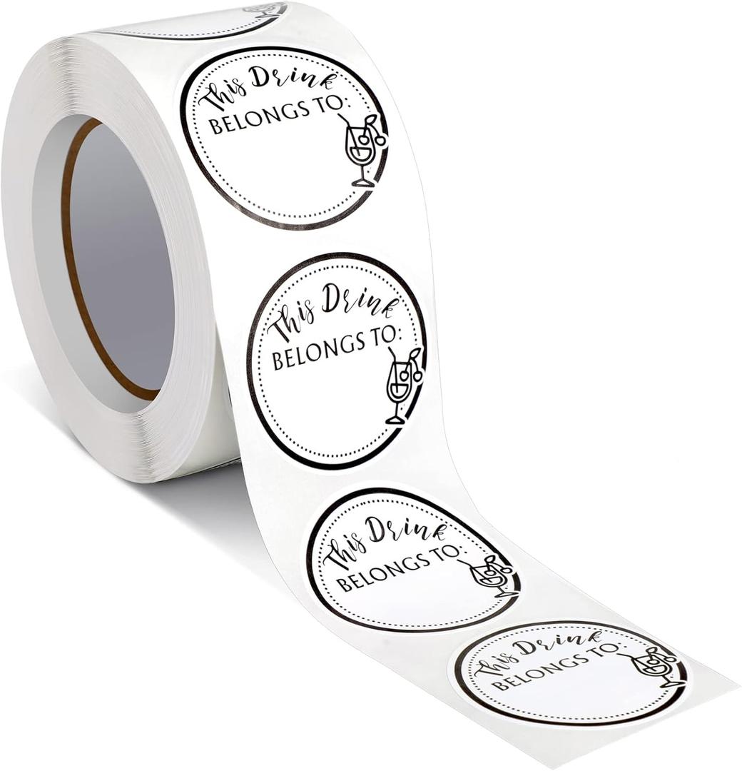 Zonon 600 Pieces Drink Stickers for Cups, Water Bottles, Blank Drink Labels This Belongs to Stickers for Wedding Reception, Birthday Party, Holiday Party, Blank Cup Name Tags