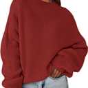 PRETTYGARDEN Women's Fall Oversized Sweaters Dressy Casual Long Sleeve Chunky Knit Winter Pullover Tops 2026 Holiday Outfits (Large, Red)