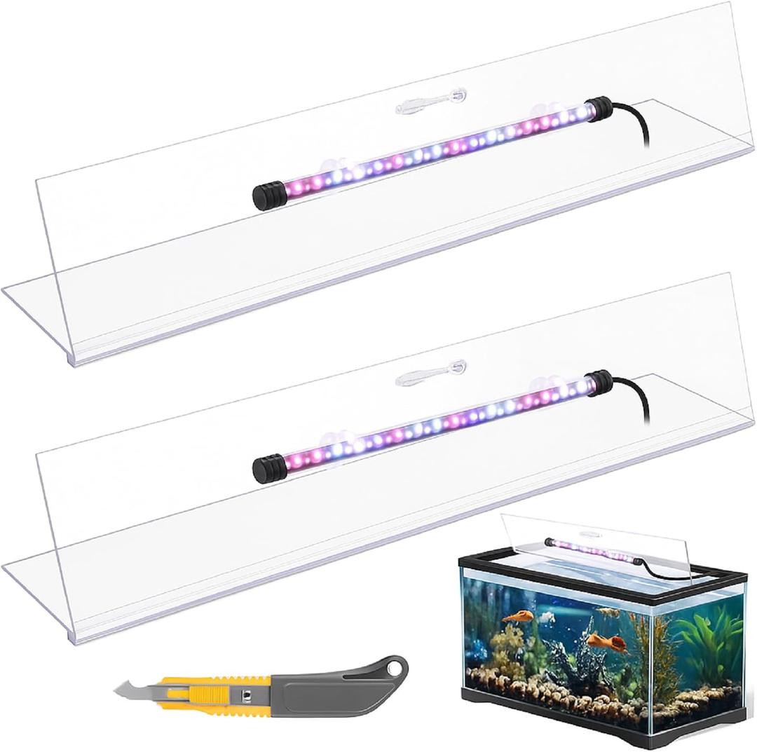 Sieral Aquarium Lids Polycarbonate Canopy with LED Light 2 Pcs Set 22.95 x 11.5 x 0.12 Inch for 33/40/55 Gallon with Center Brace Aquariums Cover Fish Tank Lid with a Hook Knife, Clear