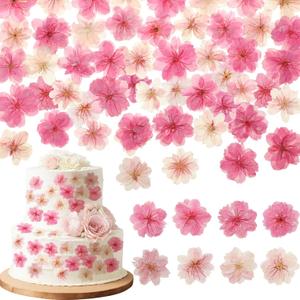 96 Pcs Natural Dried Pressed Edible Flowers Garnishing for Cake Cupcake Topper Decorate Cocktails Drinks Resin Jewelry Making DIY Art Crafts (Pink)
