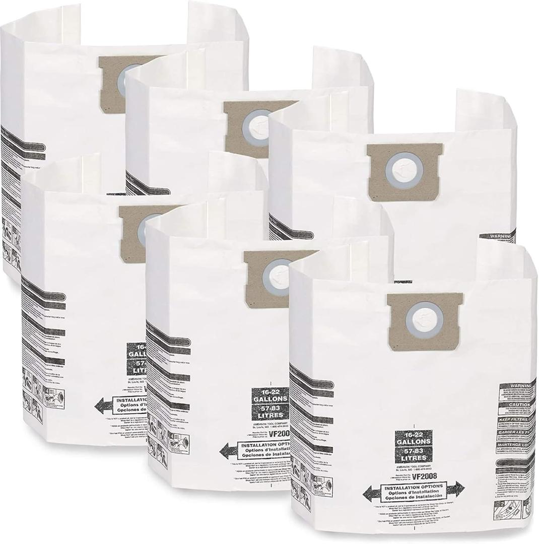 MULTI FIT Wet Dry Shop Vacuum Bags VF2008TP General Dirt Dust Collection Bag for Most 15 Gallon to 22 Gallon Shop-Vac Branded Wet Dry Vacuum Cleaners (6-Pack)