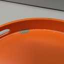 Round Orange Decorative Serving Tray with Handles, 13 Versatile Ottoman Tray for Coffee Table, Entertaining, Outdoor Patio, Living Room