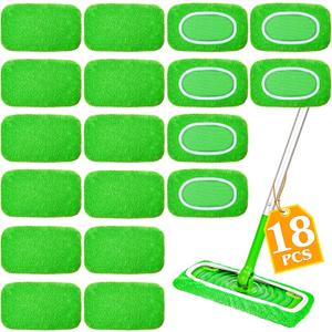 18-Pack Reusable Mop Pads Compatible with Swiffer Sweeper Mop - 100% Coral Fleece Washable Refills - Microfiber Dry & Wet Sweeping Cloths for Multi-Surface/Hardwood Floor Cleaning