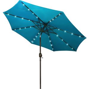 Blissun 9 ft Solar Umbrella 32 LED Lighted Patio Umbrella Table Market Umbrella with Tilt and Crank Outdoor Umbrella for Garden, Deck, Backyard, Pool and Beach (Cerulean)