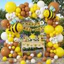 144PCS Bee Balloon Arch Garland Kit with Yellow Brown White Balloons for Honey Bumble Bee Theme Birthday Decorations, What Will It Bee Gender Reveal, Sunflower Party Decor