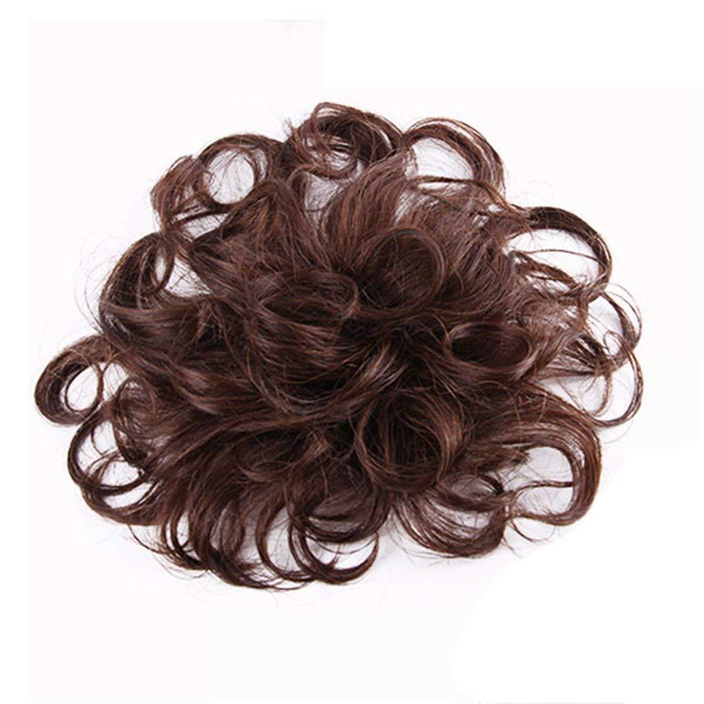 RemeeHi Short Curly Wavy Human Hair Toppers 4.7" x 4.7" Seamless Fluffy Replacement Clip in Hairpiece for Covering White Hair Toupee Wiglet Light Brown
