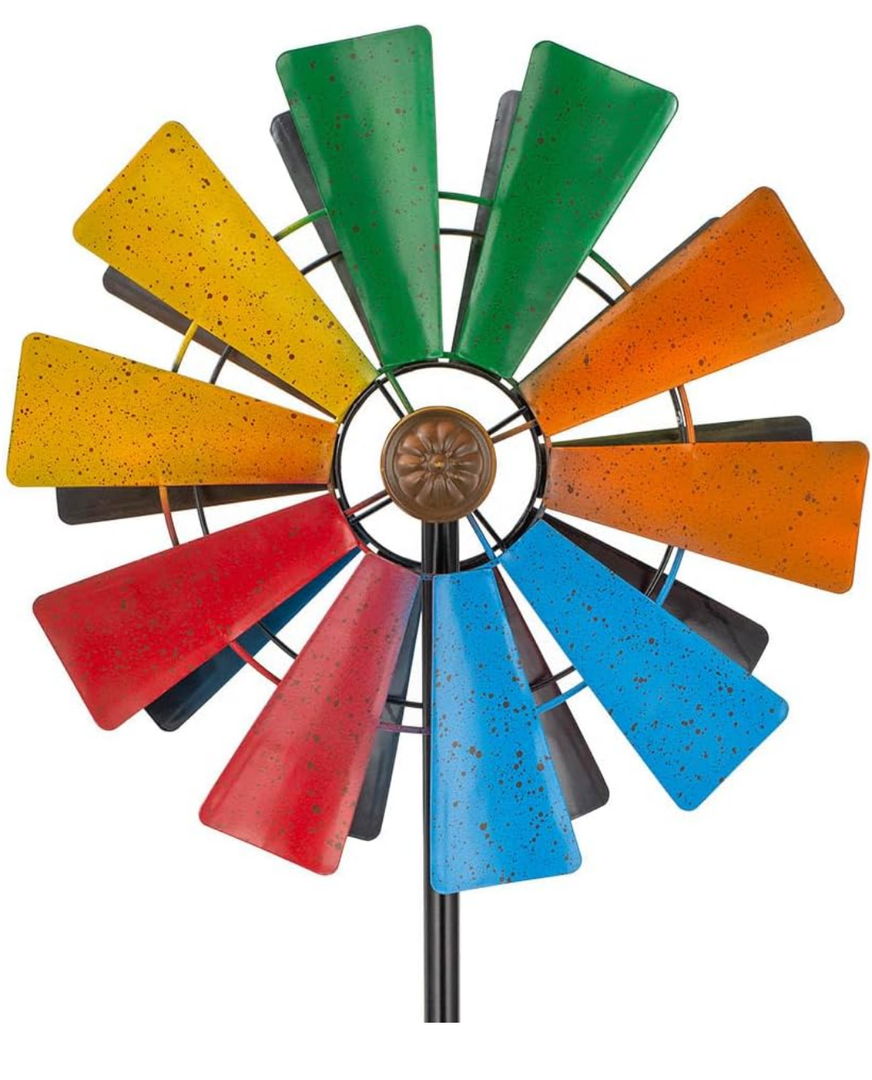 Stargarden Wind Spinners Outdoor, 13.4 Inch Kinetic Pinwheels, Colorful Metal Garden Spinners Double Windmill for Yard, Lawn, Patio