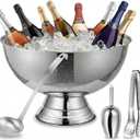 Ice Bucket for Parties and Punch Bowl Set, 15.7 Inch Large Stainless Steel Champagne Chiller with Ladle Scoop and Tongs, Pedestal Beverage Tub for Wedding Mimosa Bar(Silver)