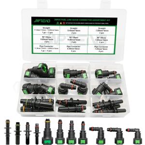 26pcs Fuel Line Quick Connect Assortment Kit, 11 Sizes Fuel Line Repair Kit Straight Elbow Pipe Connector Fittings SAE 7.89mm to 11.8mm