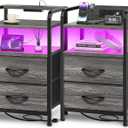 Huuger Nightstands Set of 2, Night Stand with LED Lights, Charging Station