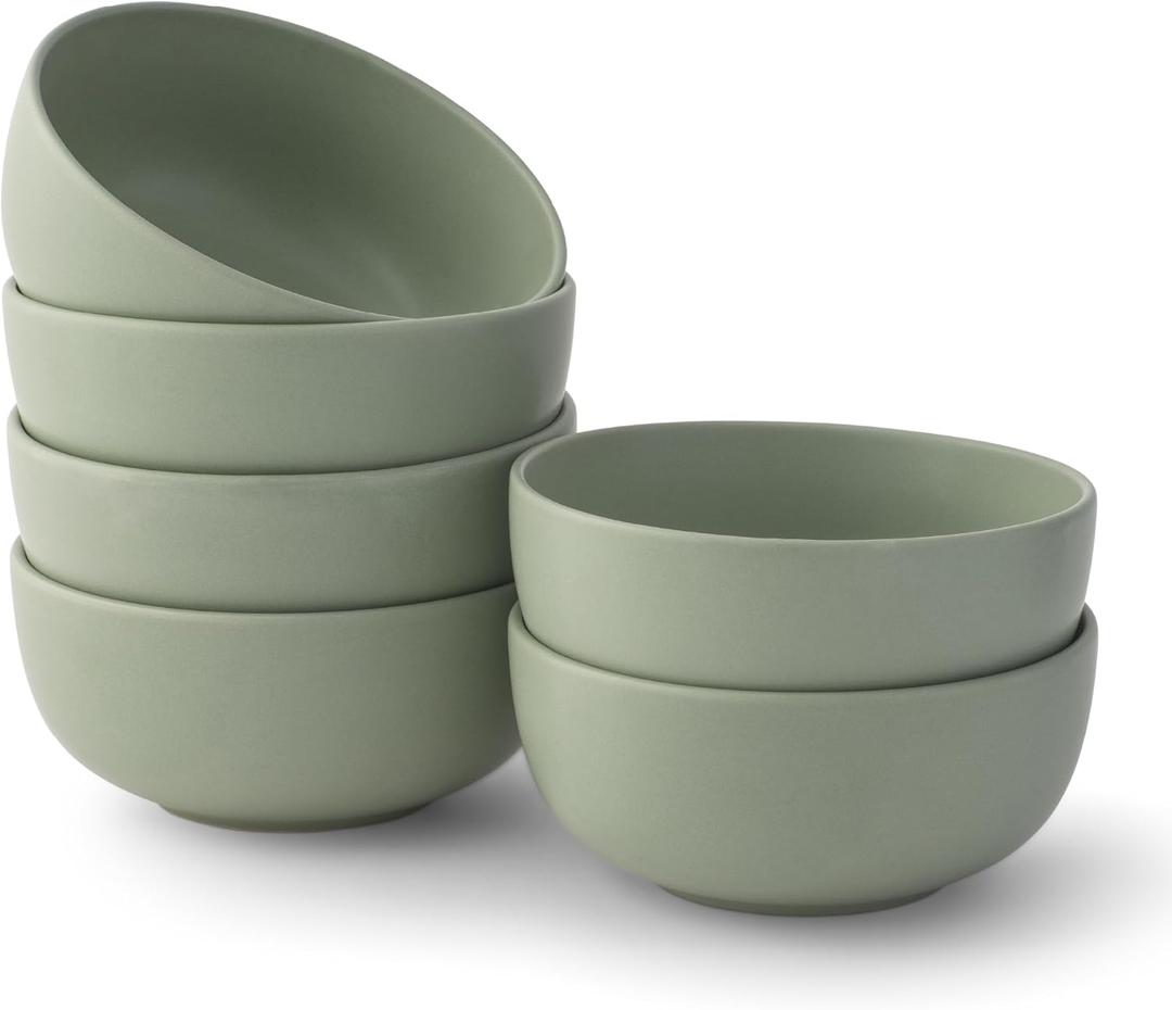 JoyJolt Mesa Stoneware Soup Bowls, Dishwasher and Microwave Safe Bowls, 5.8" Matte Sage Green Cereal Bowls,Kitchen, Pasta Oatmeal Salad Ice Cream or Dessert 2 Pcs