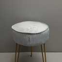 IBUYKE Velvet Round Footrest Stool Ottoman, Makeup Vanity Stool Side Table, Velvet Dressing Table Seat, Pouf Couch Stool, Golden Steel Legs, Blue LG-30H (without storage)