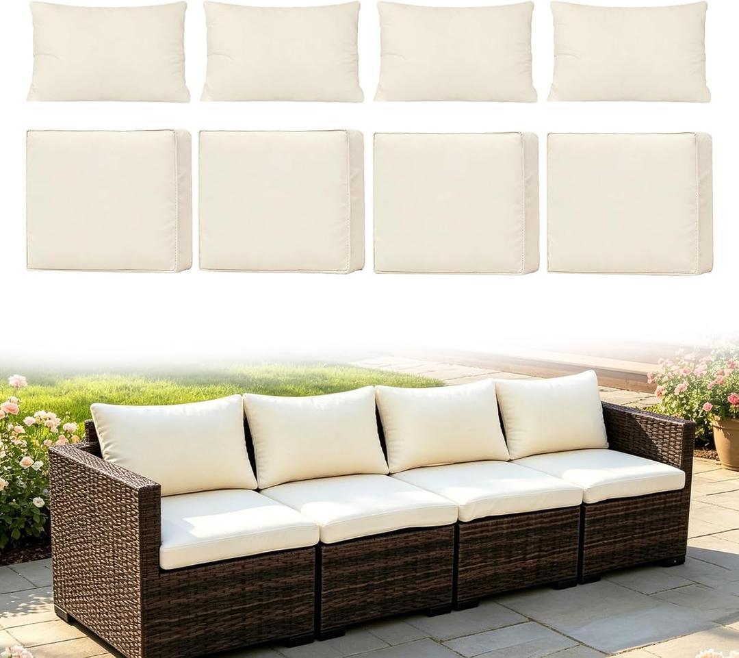 Loungewave 8Pcs Outdoor Cushion Covers, Patio Cushion Covers Replacement for Patio Furniture Sofa Couch, Soft Flexibility Washable Reusable Furniture Protector (Beige,Cover Only)
